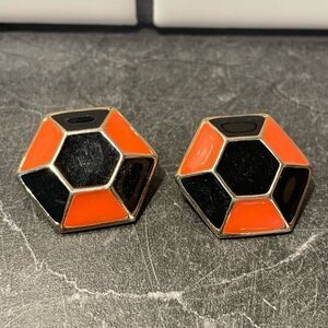 Vintage Earrings Large Black and Red Gold Tone